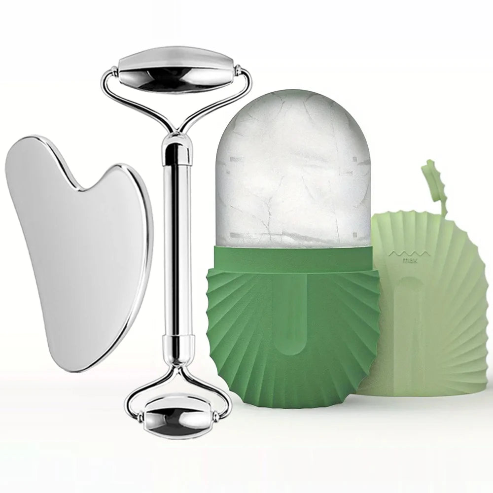 Ice Roller & Gua Sha Set – Stainless Steel Facial Massage & Skincare Tools