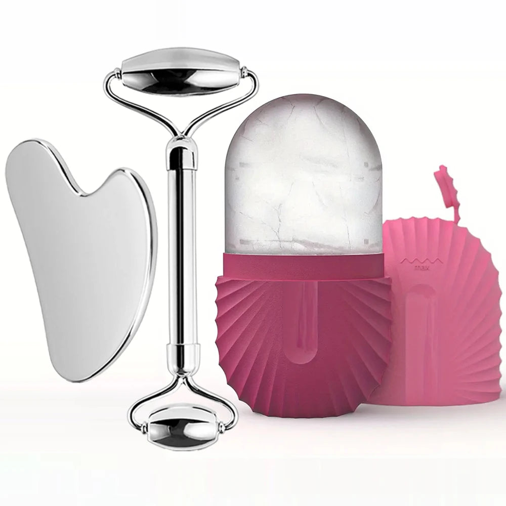 Ice Roller & Gua Sha Set – Stainless Steel Facial Massage & Skincare Tools