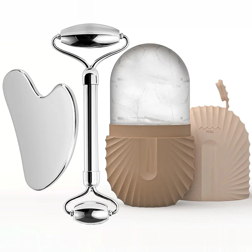 Ice Roller & Gua Sha Set – Stainless Steel Facial Massage & Skincare Tools