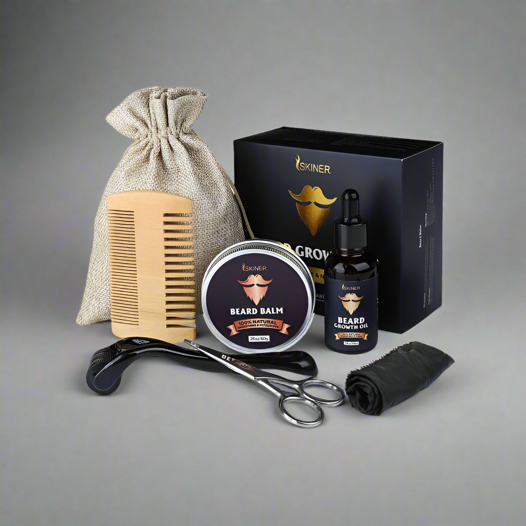 Beard Growth Kit – Oil, Balm, Comb, Roller & Scissors