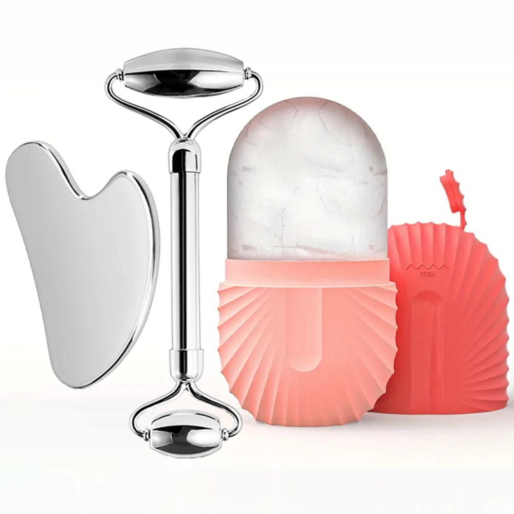 Ice Roller & Gua Sha Set – Stainless Steel Facial Massage & Skincare Tools